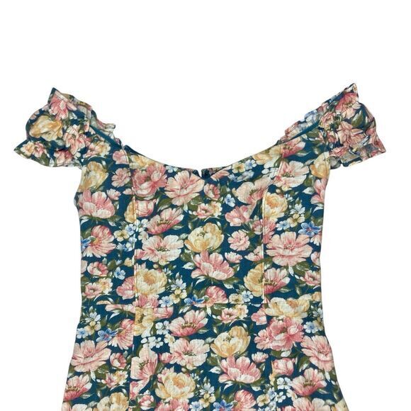 Abercrombie & Fitch Off Shoulder Mini Dress Women S Blue Floral Bohemian Beachy - Picture 3 of 14